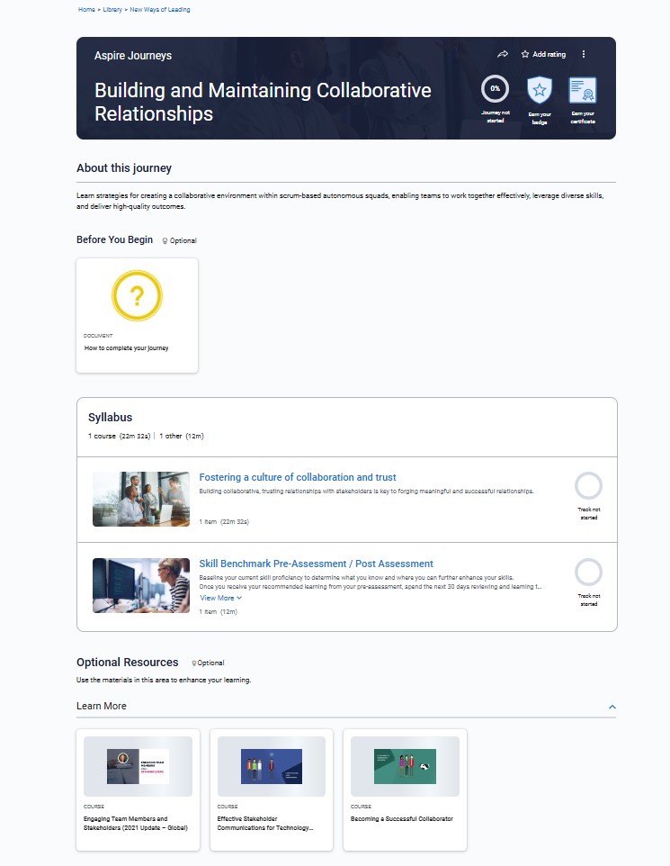 Building and Maintaining Collaborative Relationships journey live in Percipio