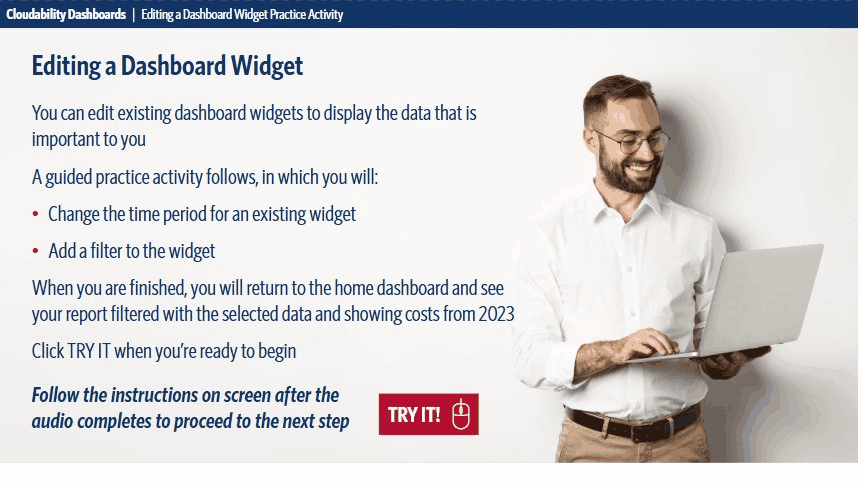 Try It interaction: Viewing Current Month Spend practice activity