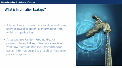 Information leakage overview with leaking tap graphic