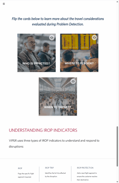Flip card interaction showing travel considerations evaluated during Problem Detection