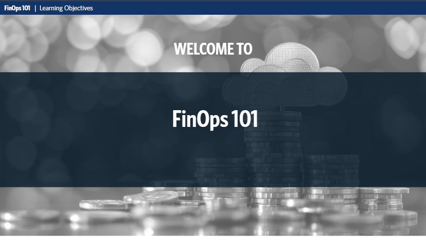 FinOps 101 welcome screen showing course title and visual design